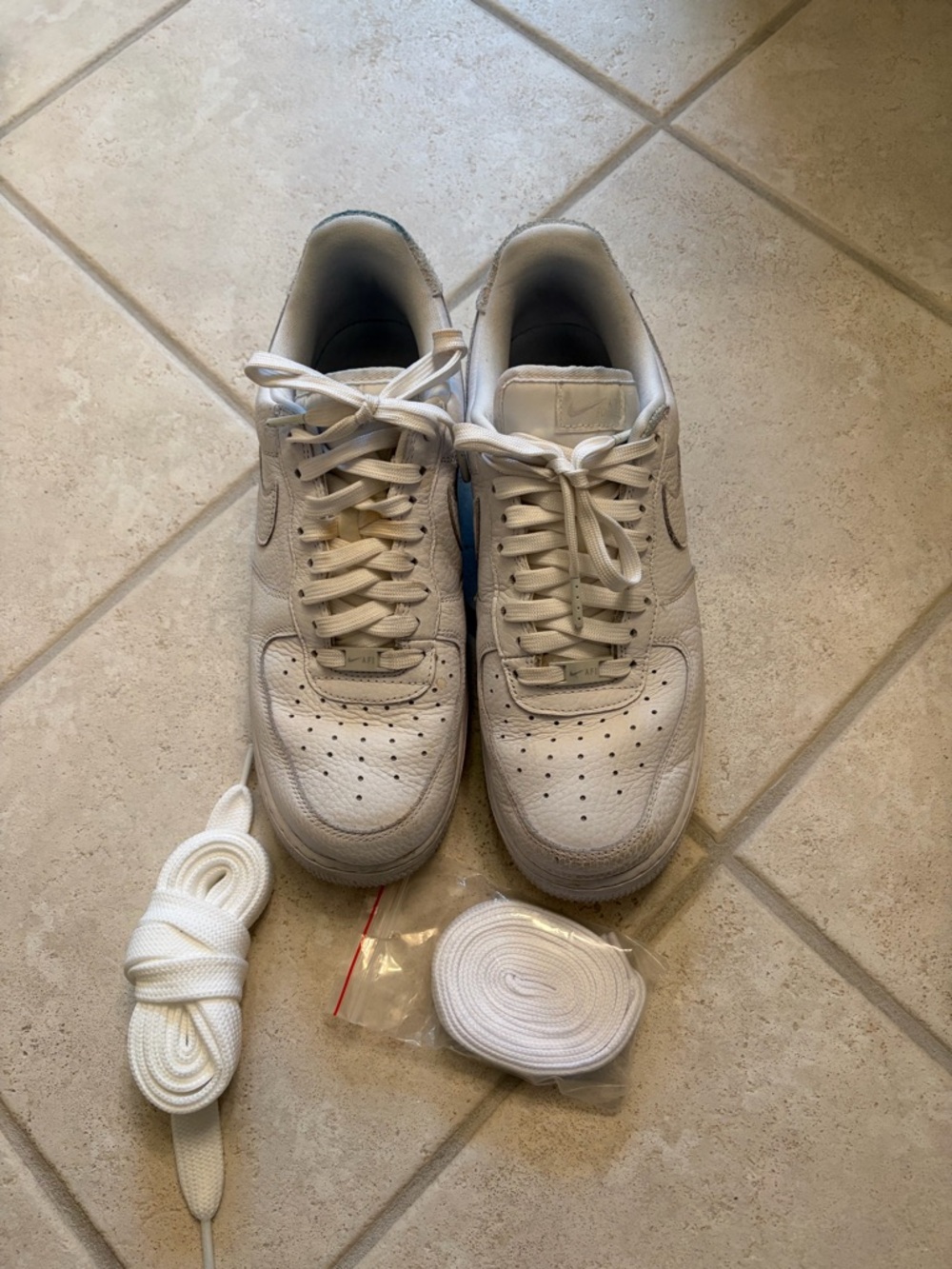 Men's White Leather Sneakers with Extra Laces